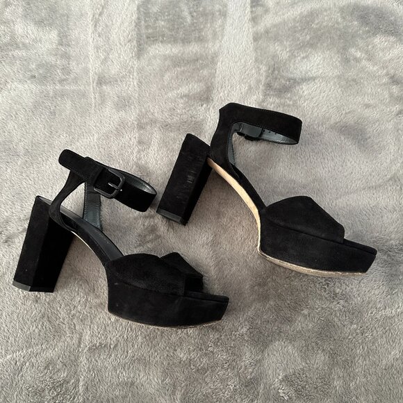 Stuart Weitzman Black Suede Real Deal Platform Sandals Women's 6.5 Heels Shoes - Picture 1 of 8